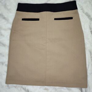 Y2K Worthington Skirt Beige Black Stretch Neutral Classic Slim Pencil Womens 2